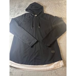 Leif Nelson Mens Black Moto Layered Look Hoodie Sweatshirt Size Large LN2075